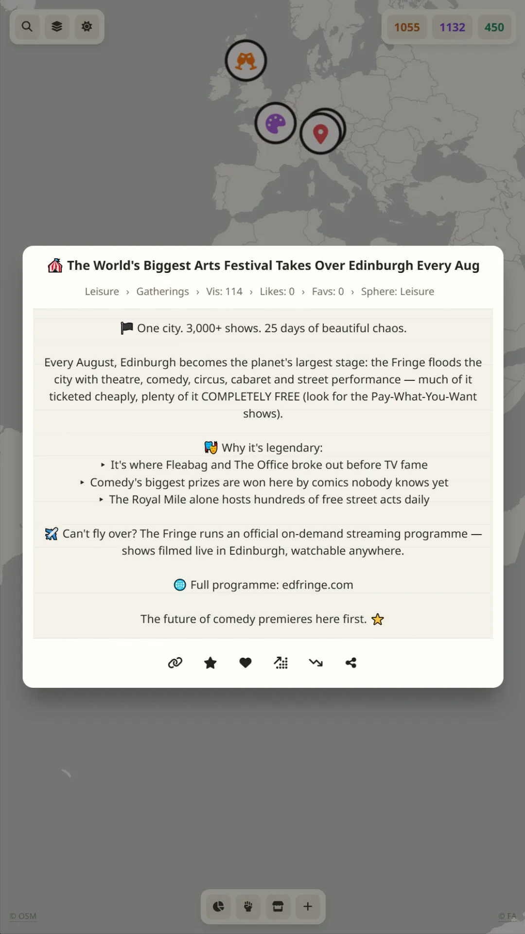 HoldSPOT application screenshot — a marker popup on the world map