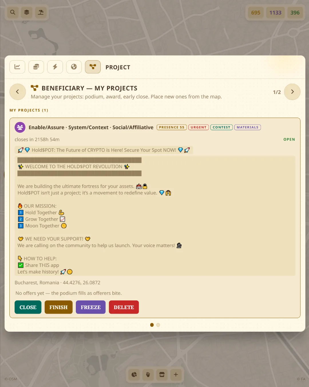 HoldSPOT application screenshot — a SCALES project with scored offers